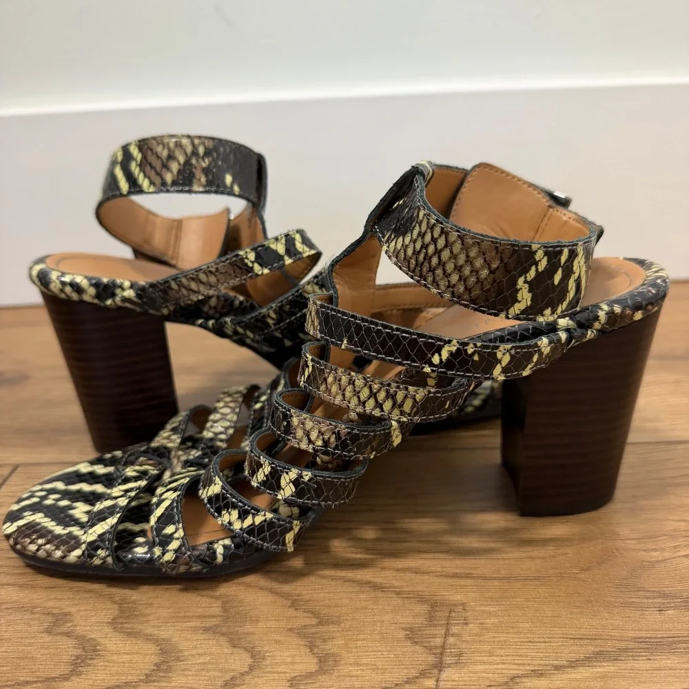 Vionic Sami Boa Snake Print Gladiator Sandals Block Heel Ankle Strap Sz 8